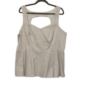 Torrid White Polka Dot Sleeveless Peplum Top Cutout Back Size 2X